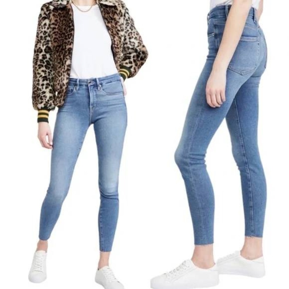 GOOD AMERICAN Good Legs High Rise Raw Hem Skinny Jeans Women's Fits 30x29 (Read)